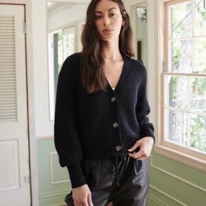 Quince Black Button-Up Alpaca and Wool blend Cardigan